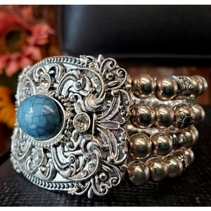 Silver Turquoise Stretch Bracelet